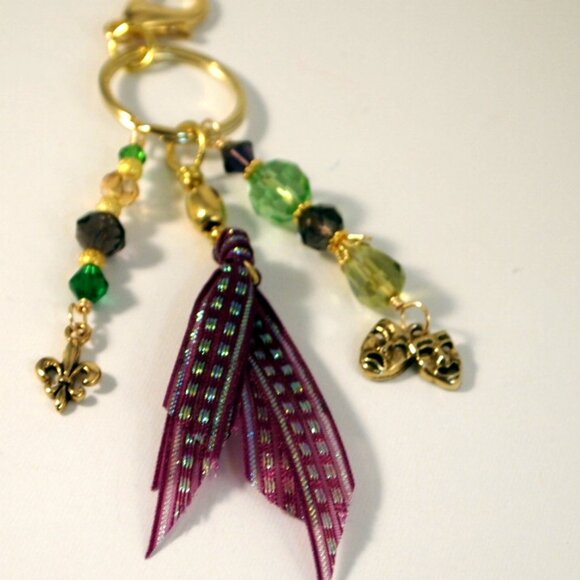 Mardi Gras Beaded Tassel Purse Charm Bohemian Key-chain Fat Tuesday Fob - Picture 4 of 5